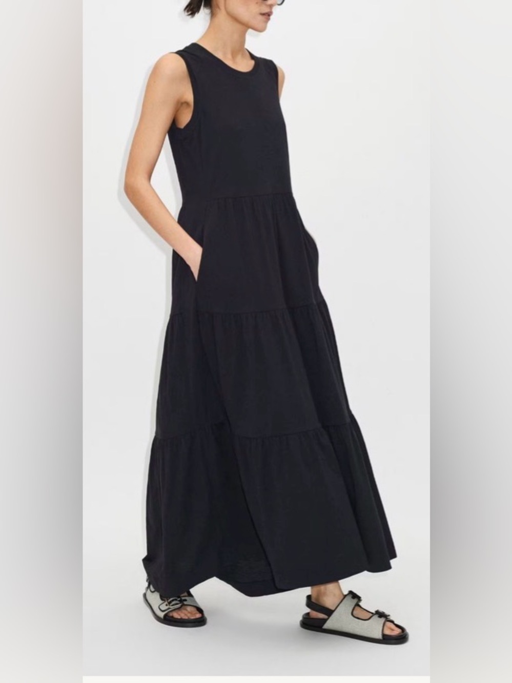 ME+EM Black Sleeveless Tiered Maxi Dress Size 12
